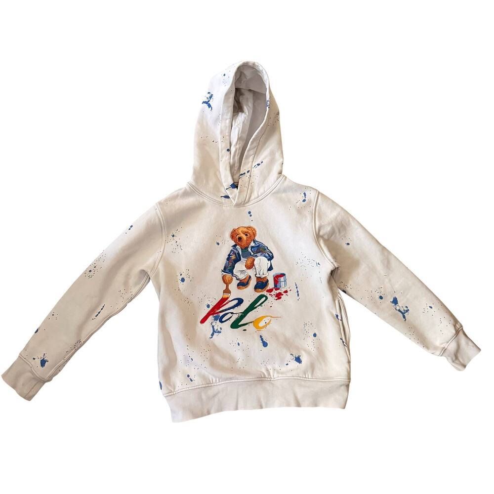 Polo Ralph Lauren Kids White Polo Bear Fleece Pullover Hoodie Long Sleeve Size S
